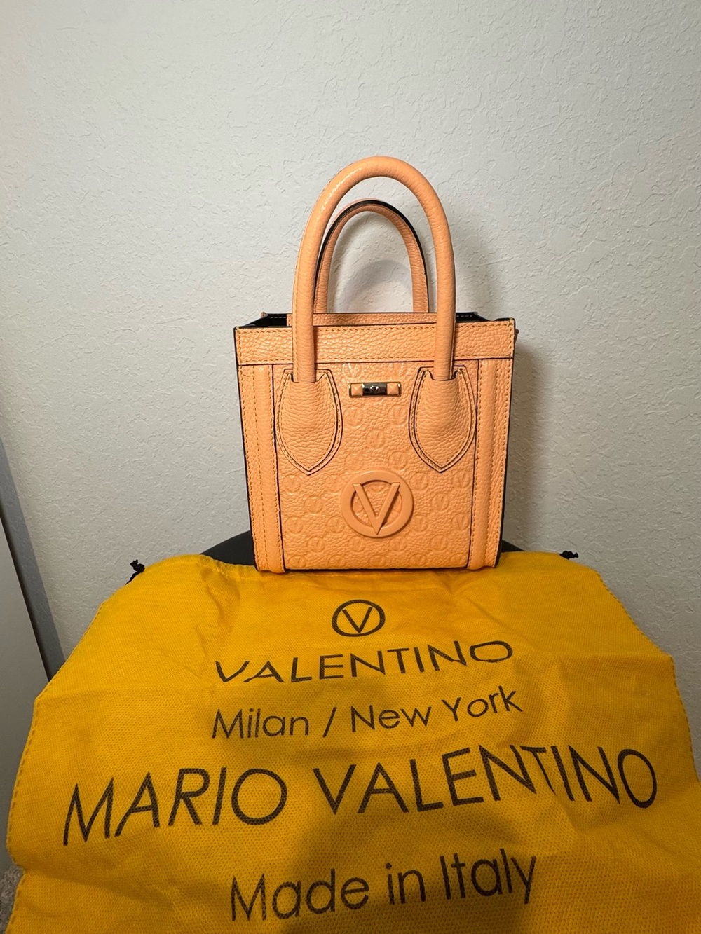 Valentino Mini Peach Embossed Leather Handbag